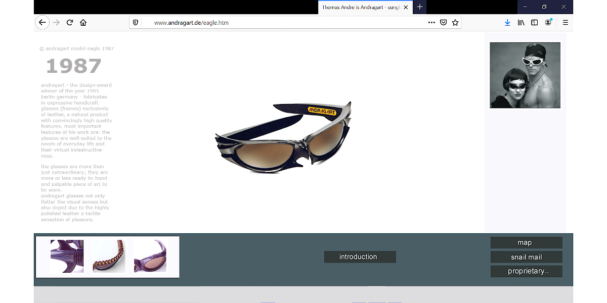 Example Andragart Design, 1999.
Pionierzeit des Internets.
Virtuelles und reales Ausstellungskonzept - durch Dr. Nikolaus Andre.