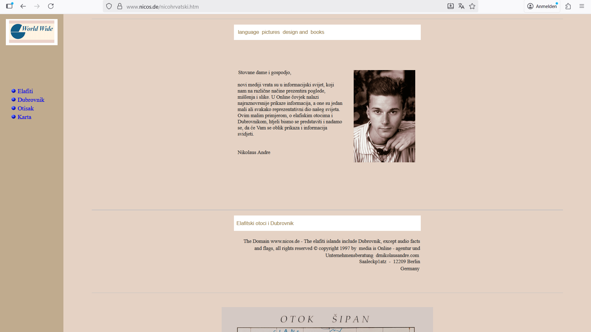 Persönliches Statement, Karte der Insel, Link zum Impressum