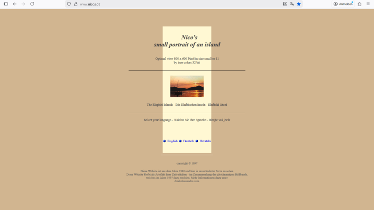 Startseite (Einband), Sprachenwahl Englisch, Deutsch, Kroatisch